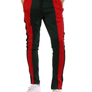 Men's Color Block Two Tone Split Track Pants in Slim Fit Green